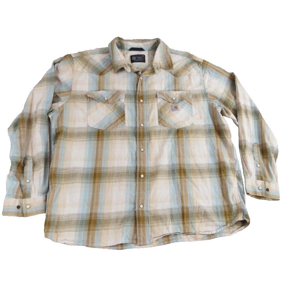 Carhartt Western Shirt Men 2XL Plaid Pearl Snap Long Sleeve Workwear SP25 Cotton